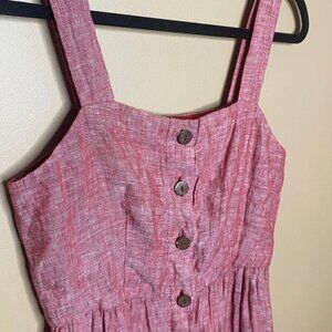 100% Linen Cottage Core Red Summer Dress